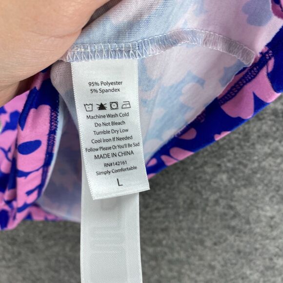 LulaRoe T-Shirt Women L Large Blue Floral Crew Neck Short Sleeve Casual Comfort - Picture 6 of 9